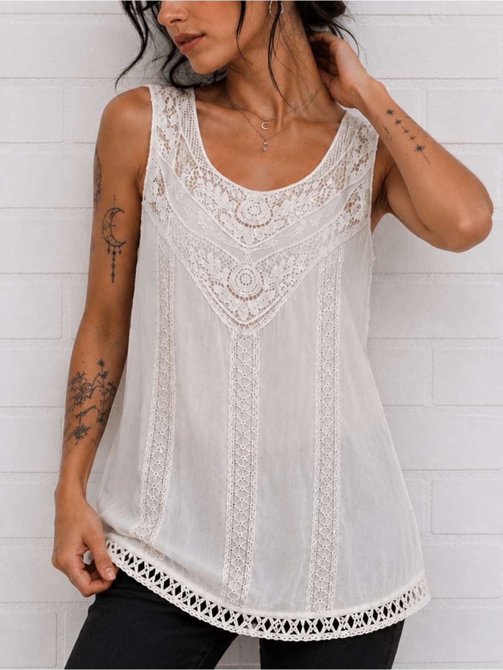 Cream Lace Crochet Tunic Top L Fairycore Romantic Boho Sheer Cottagecore Blouse